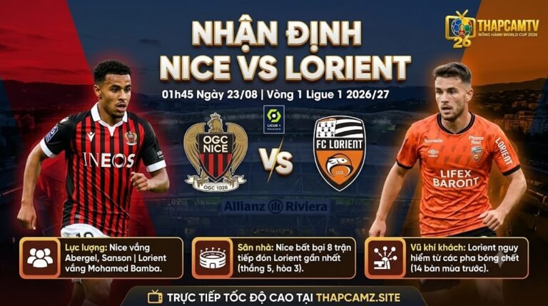 Nhận định bóng đá Nice vs Lorient vòng 1 Ligue 1 2026/27, phân tích phong độ và thông tin lực lượng chi tiết trên ThapcamTV.