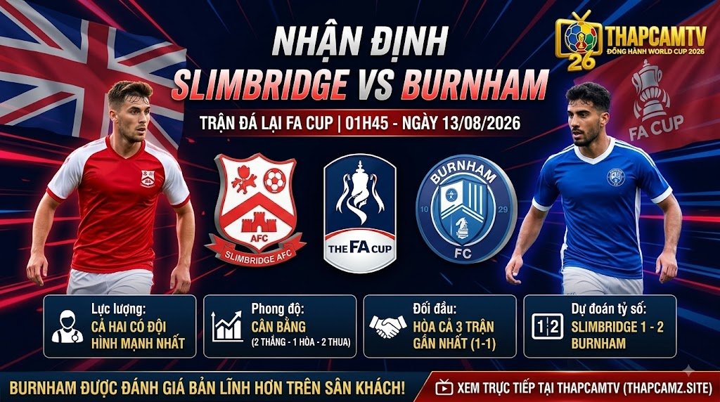 Nhận định chi tiết trận tái đấu Slimbridge vs Burnham vòng sơ loại FA Cup cùng ThapcamTV.